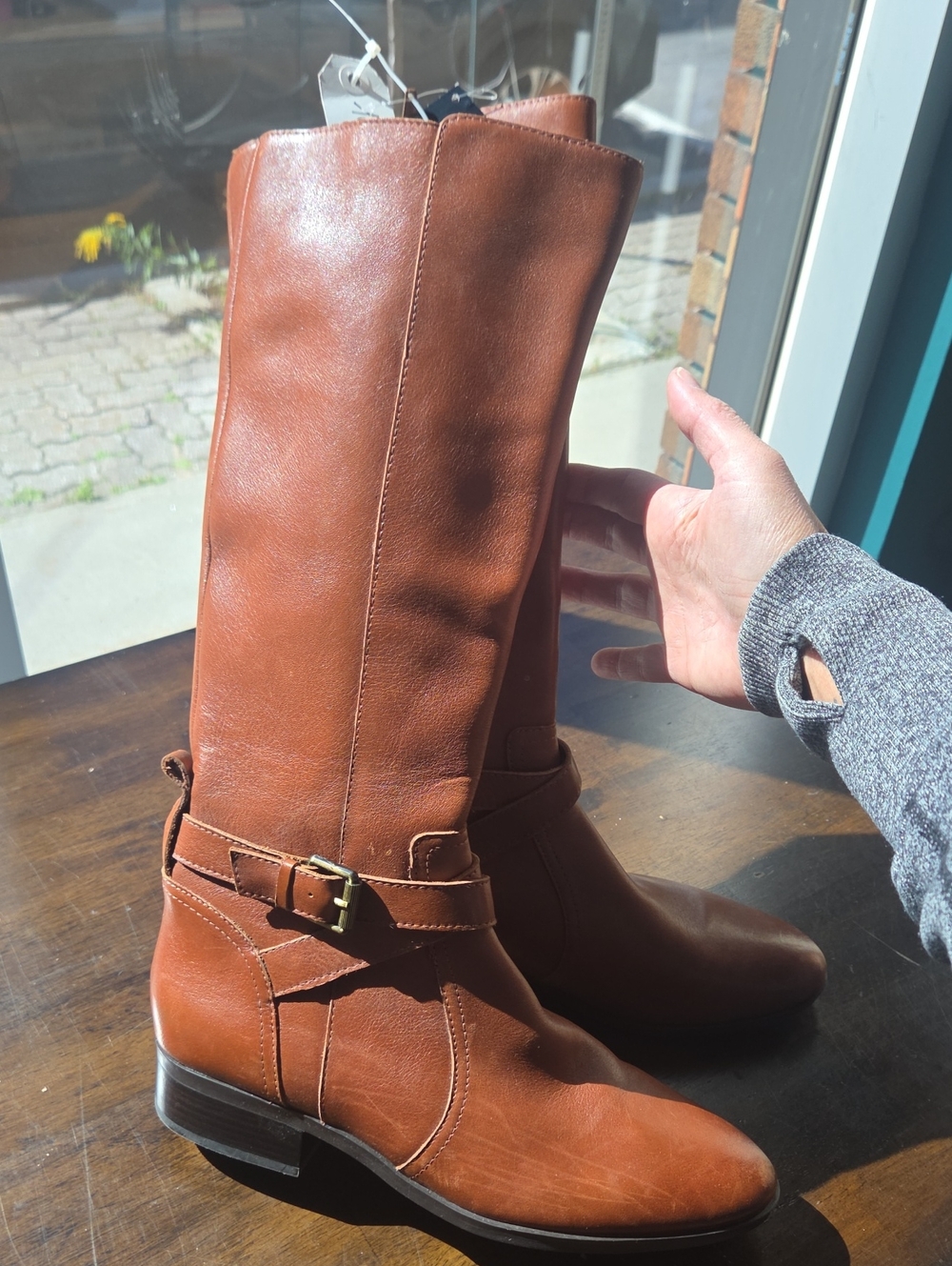 Naturalizer Size 10 Women's Tall Leather Narrow Calf Boots in Cognac Brown
